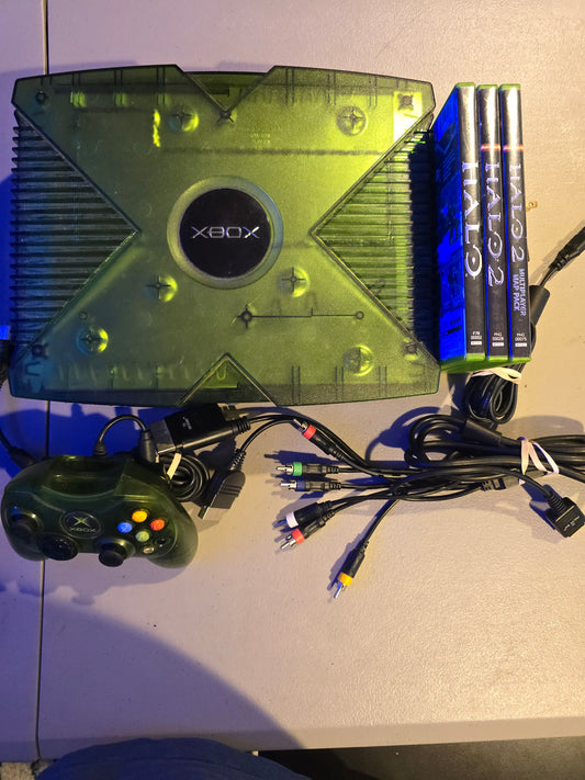 Original Xbox Console Green Halo Edition - Bundle With Games